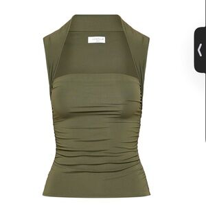 Aritzia Babaton Contour Flourish Top Dark Olive XS NWT SOLD OUT ONLINE